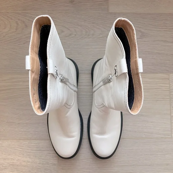 Aquatalia Lilah Leather Mid-Calf Boots Cream 7 - Picture 7 of 15